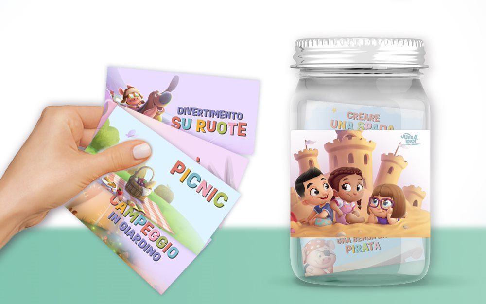 Il barattolo dell'avventura con i coupon personalizzati per i bambini.