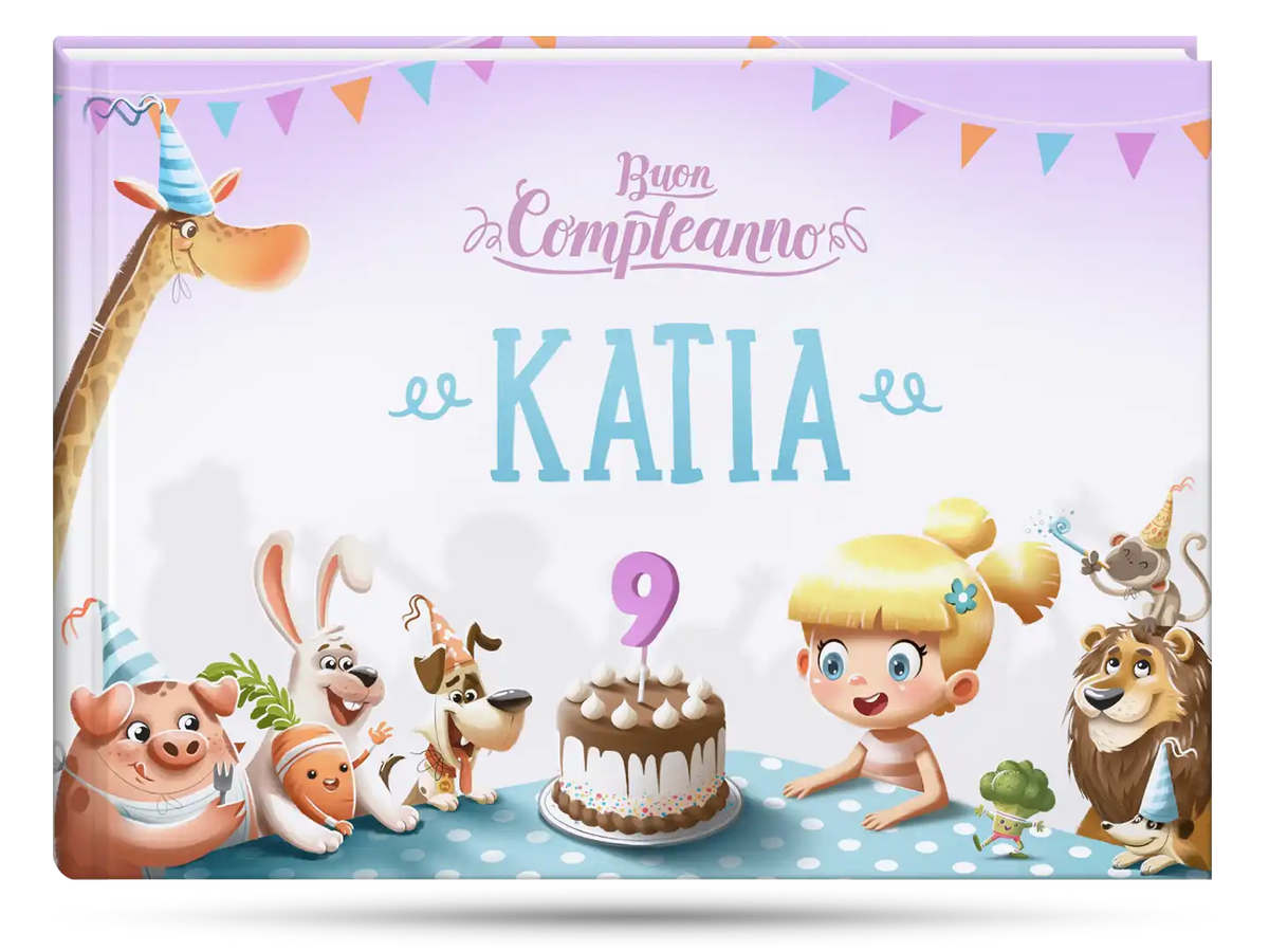 Carino libro di compleanno con il nome sulla copertina per il nono compleanno.