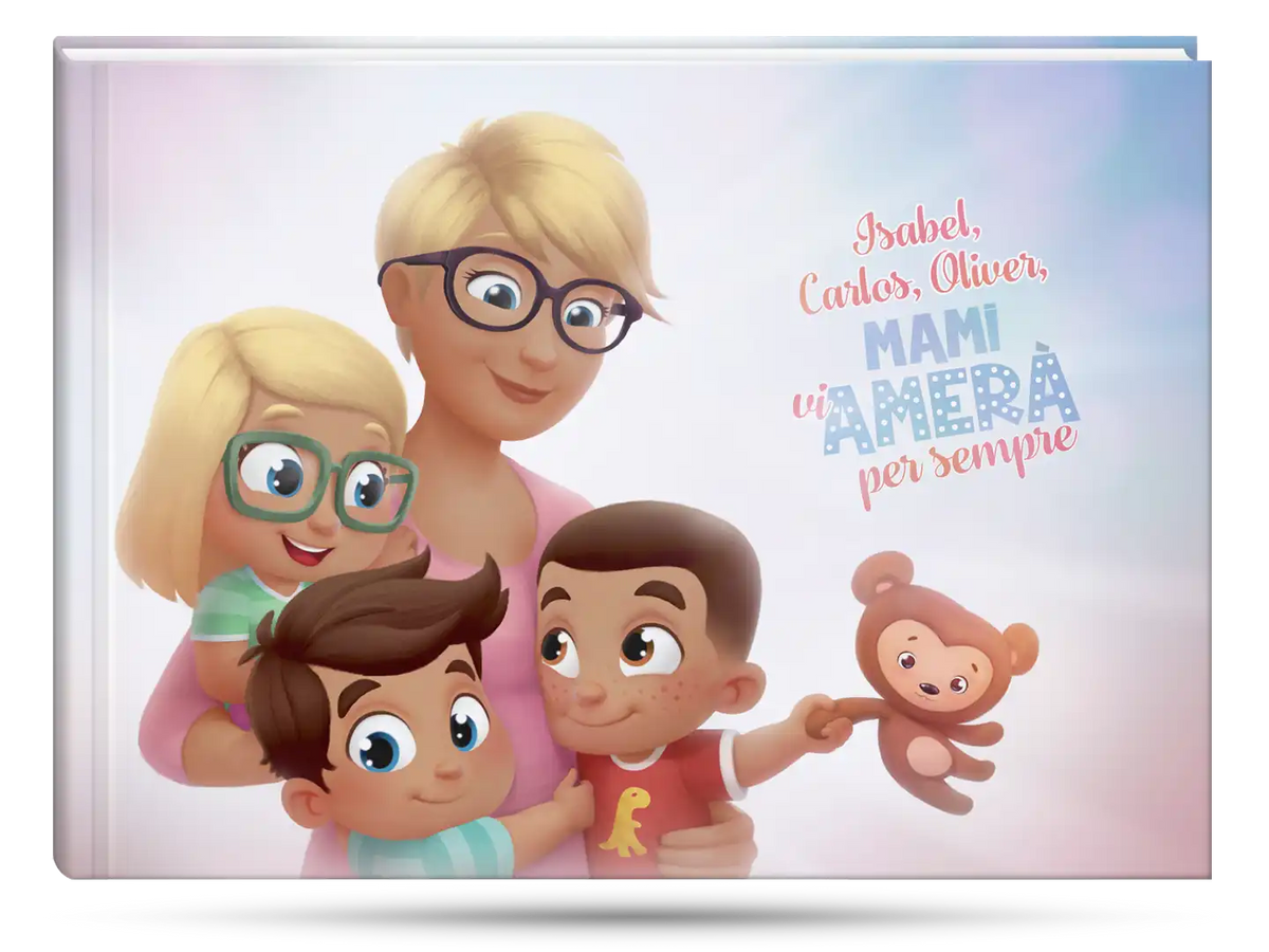 Libro di storie personalizzato per mamma e i suoi tre bambini con 10 storie emozionanti.