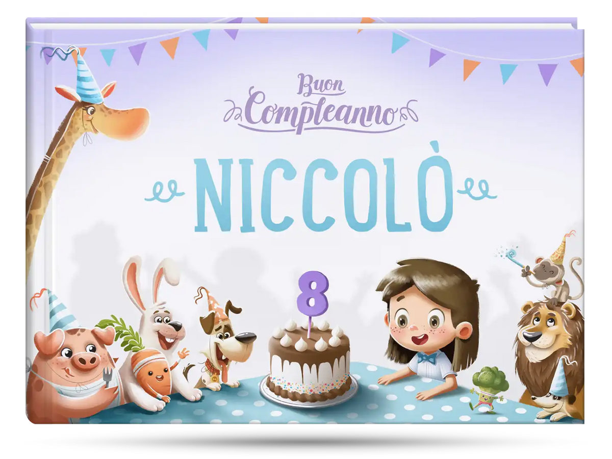 Libro di storie di compleanno personalizzato come regalo per l'ottavo compleanno.