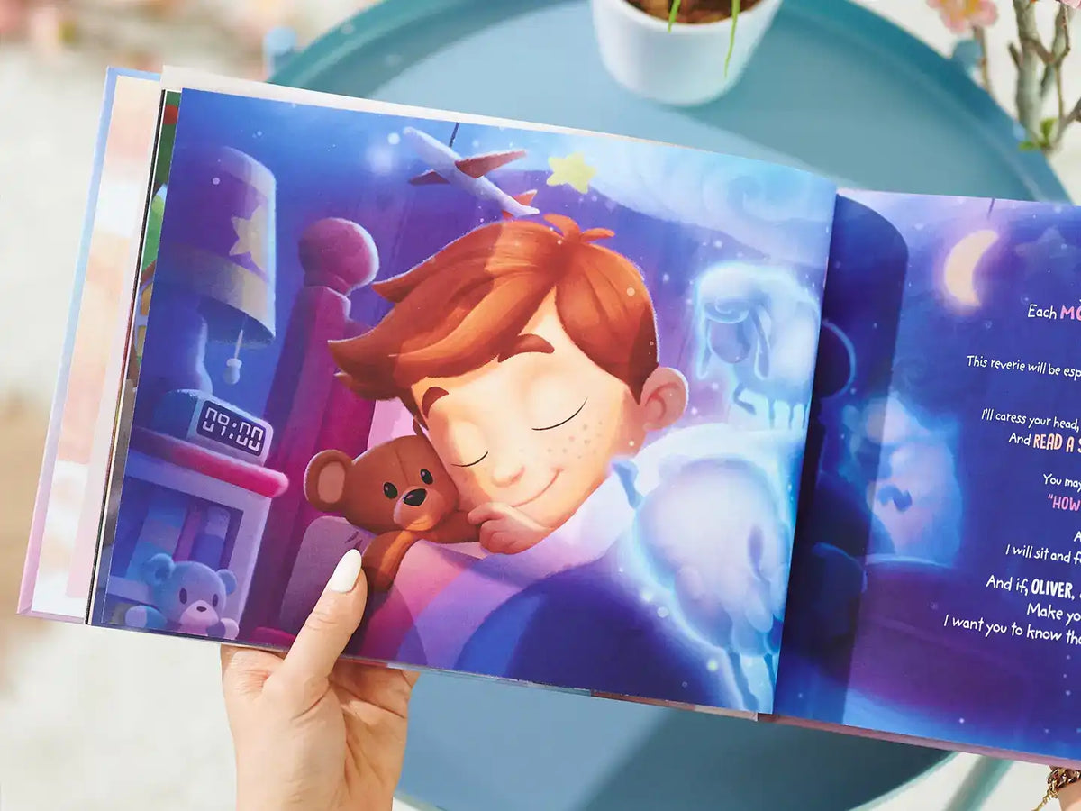 Una storia che parla di mettere il tuo piccolo a dormire da un libro personalizzato di Urrà Eroi per papà e i loro bambini.