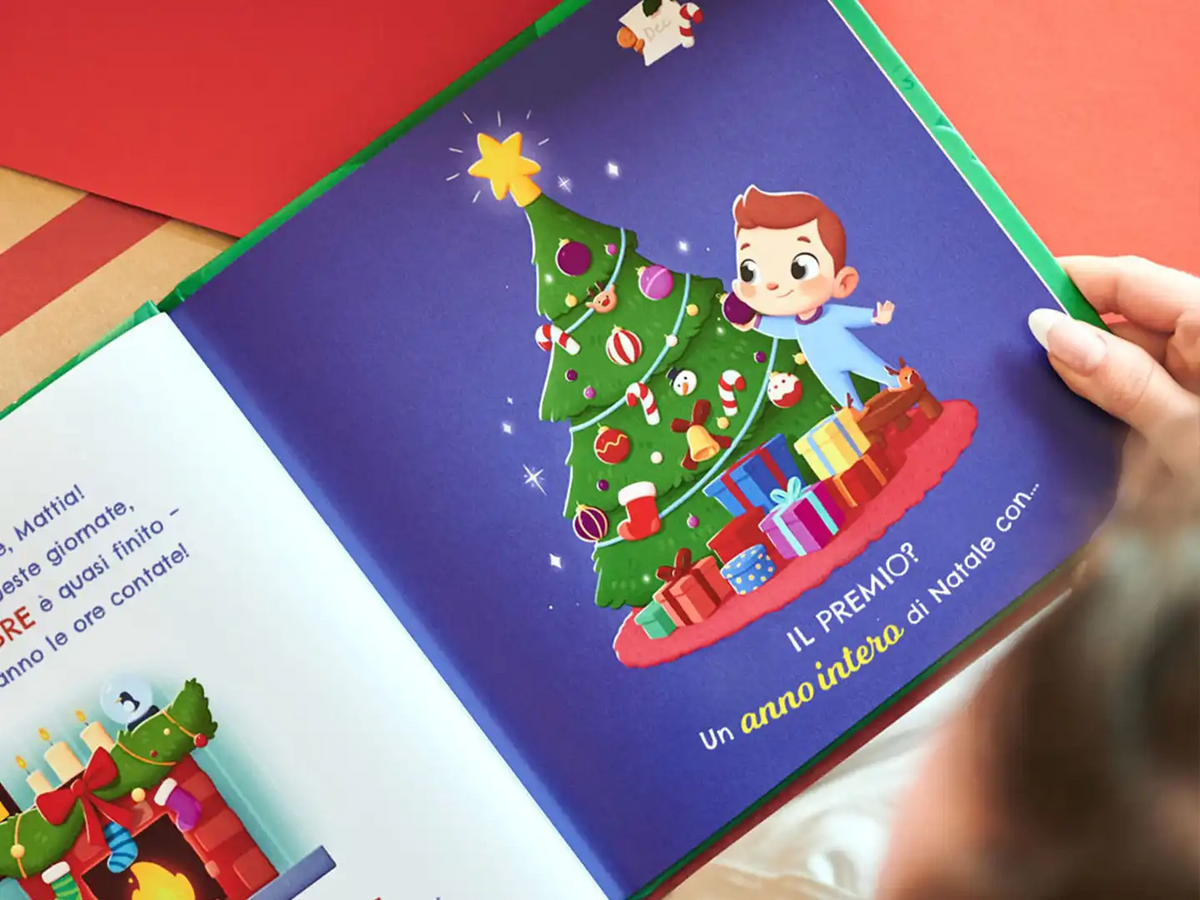 Un'illustrazione invernale tratta da un libro di Natale personalizzato per bambini piccoli.