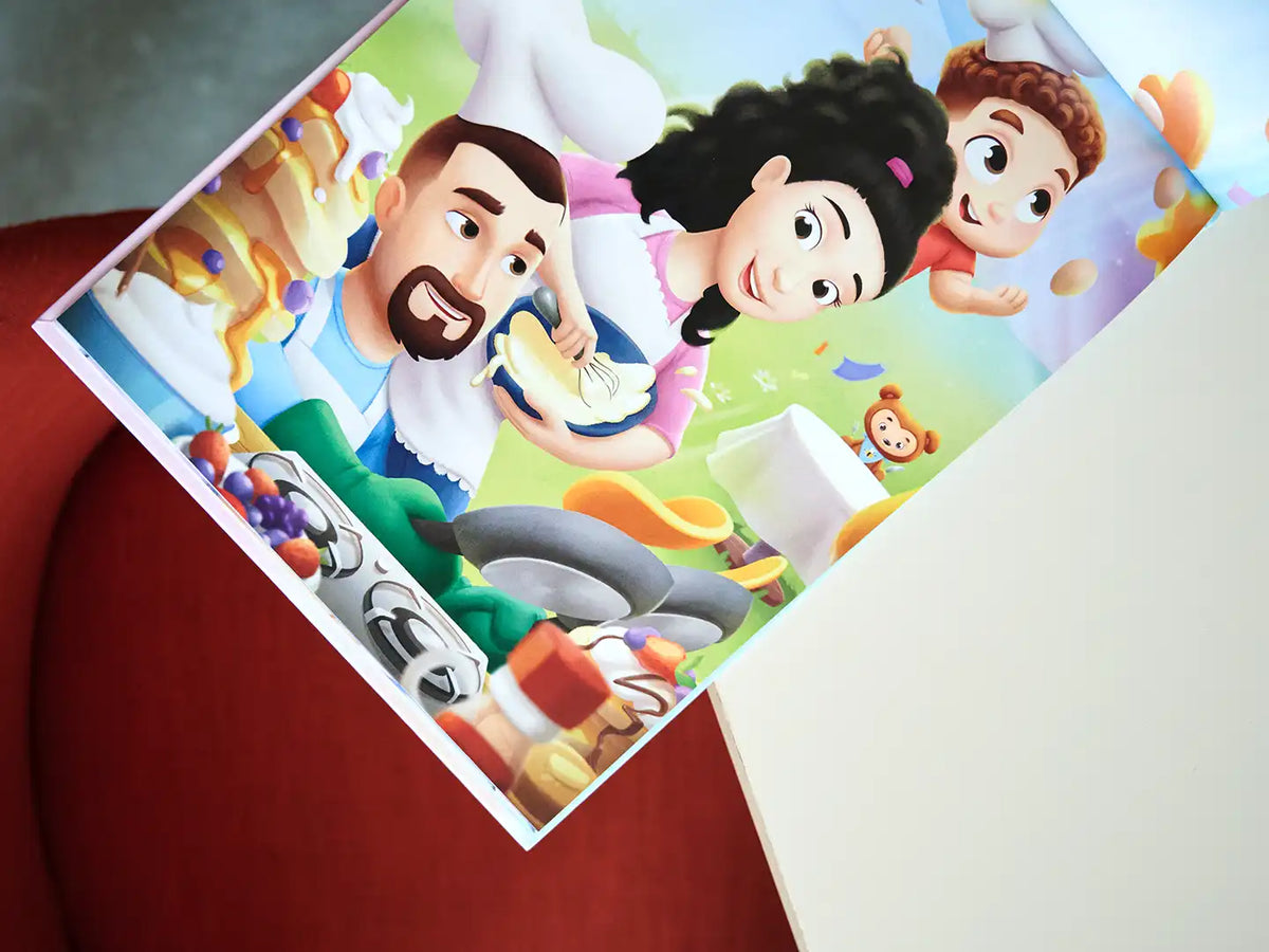 Simpatica illustrazione personalizzata della famiglia nel libro La famiglia.